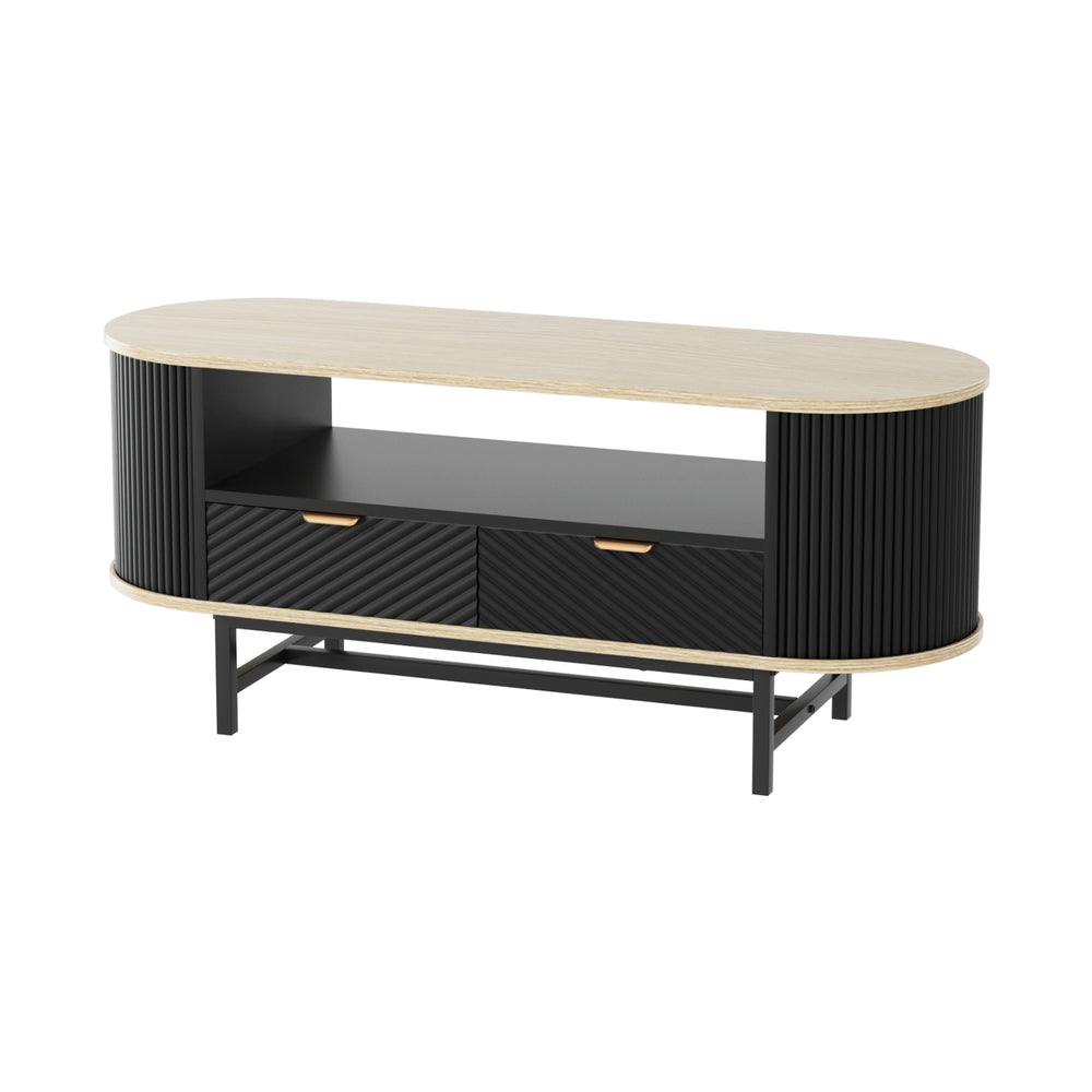 Rounded Coffee Table 110cm - Black & Pine - Homecoze