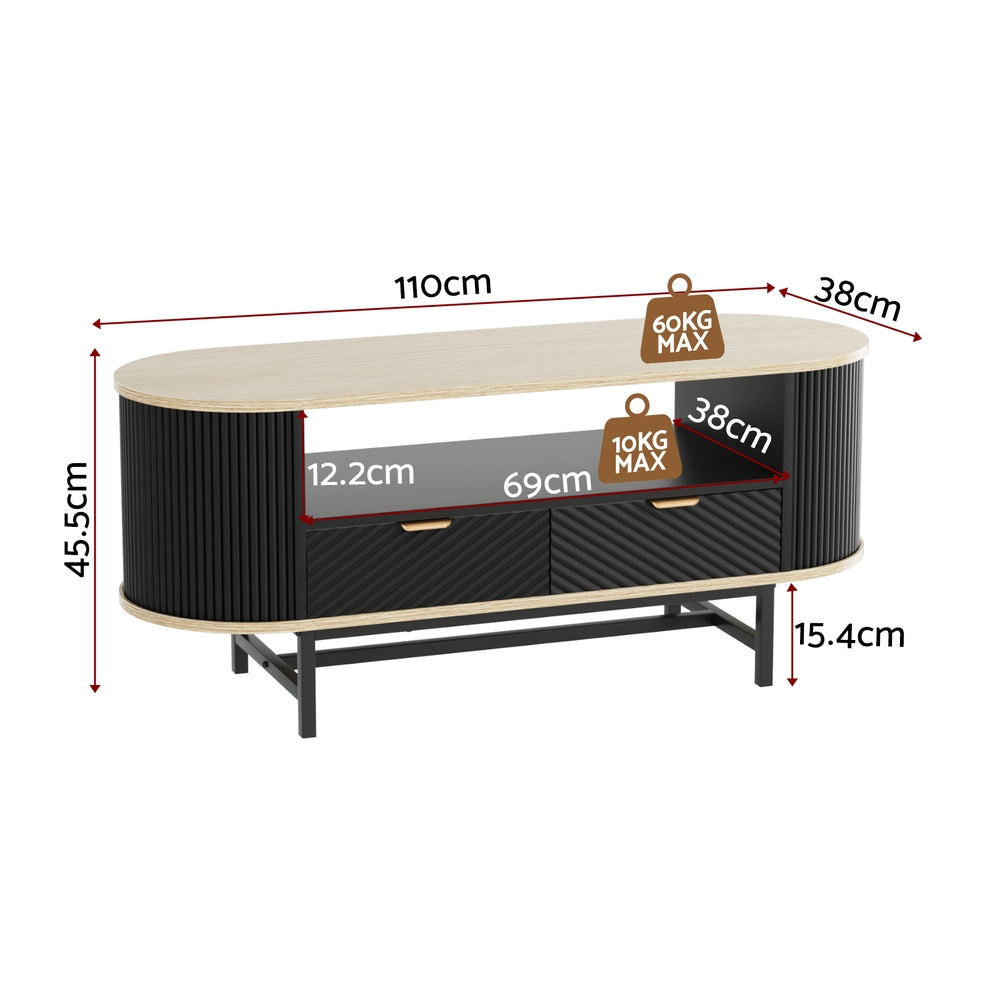 Rounded Coffee Table 110cm - Black & Pine - Homecoze