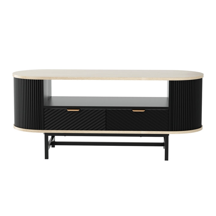 Rounded Coffee Table 110cm - Black & Pine - Homecoze