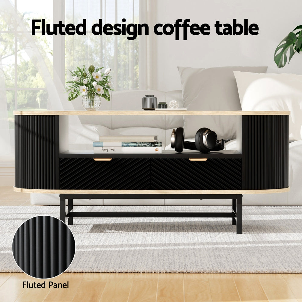 Rounded Coffee Table 110cm - Black & Pine - Homecoze