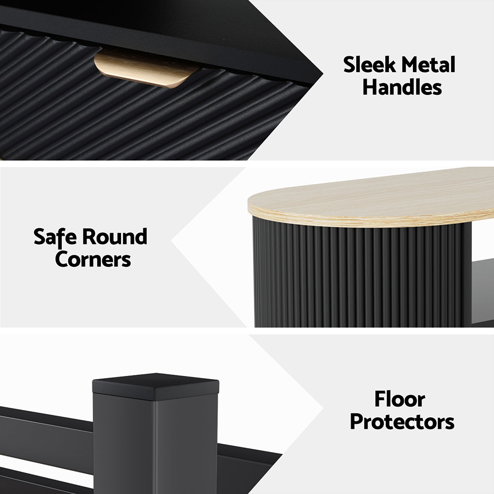 Rounded Coffee Table 110cm - Black & Pine - Homecoze