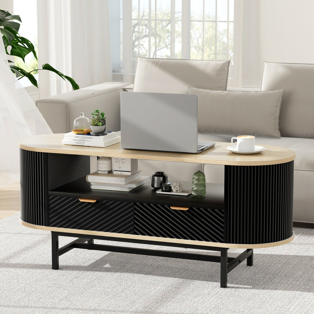 Rounded Coffee Table 110cm - Black & Pine - Homecoze