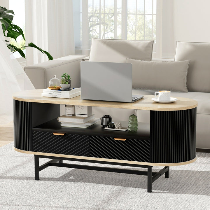 Rounded Coffee Table 110cm - Black & Pine - Homecoze