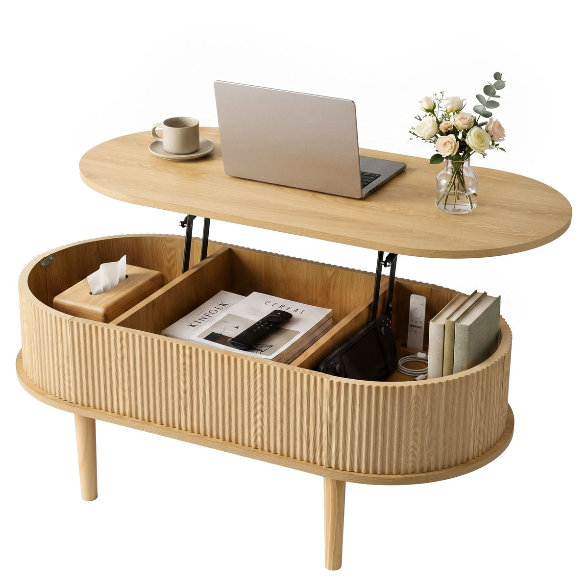 Solene Fluted Lift-Top Coffee Table 100cm – Natural