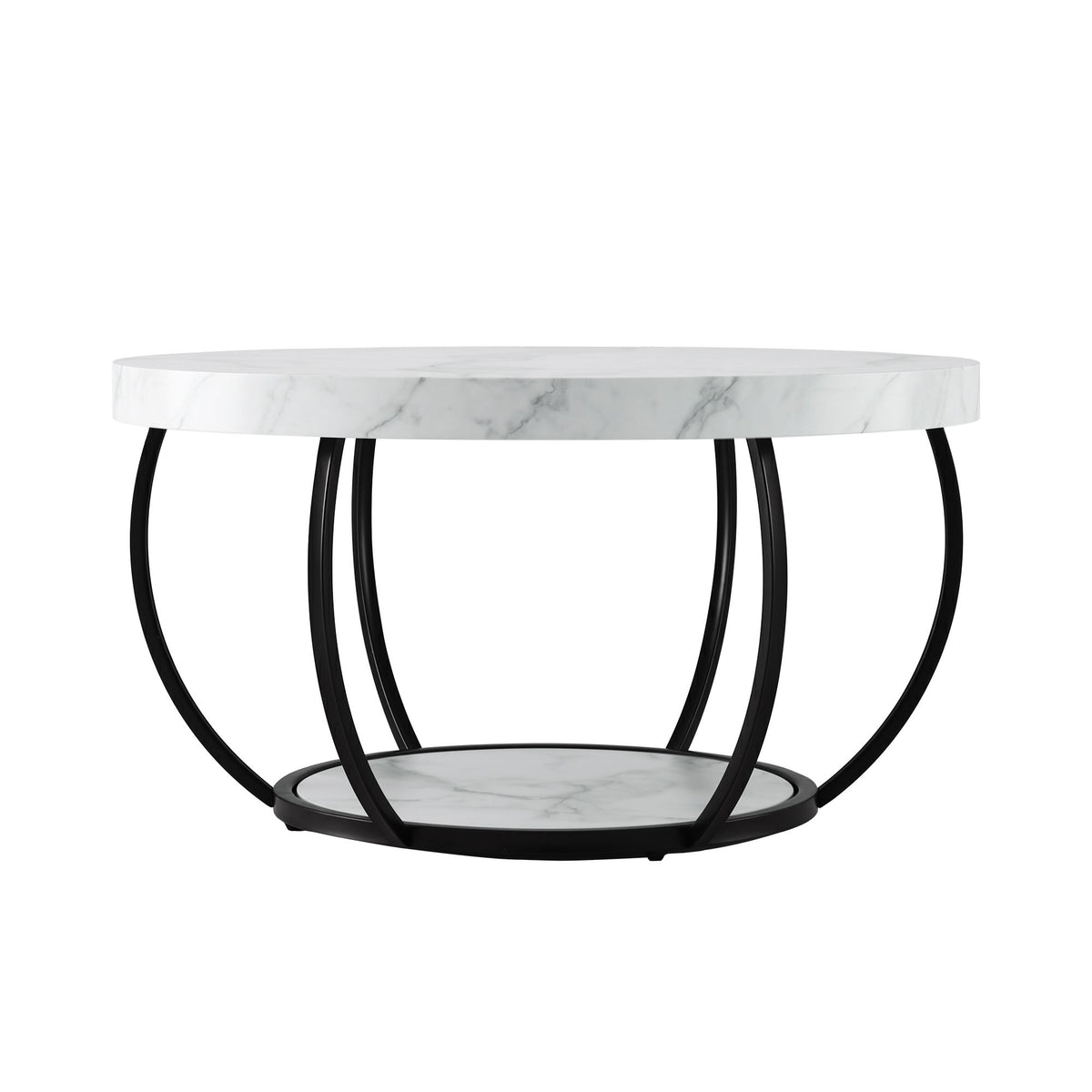 Estelle Round Marble-Look Coffee Table 80cm – White & Black