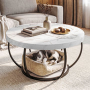 Estelle Round Marble-Look Coffee Table 80cm – White & Black