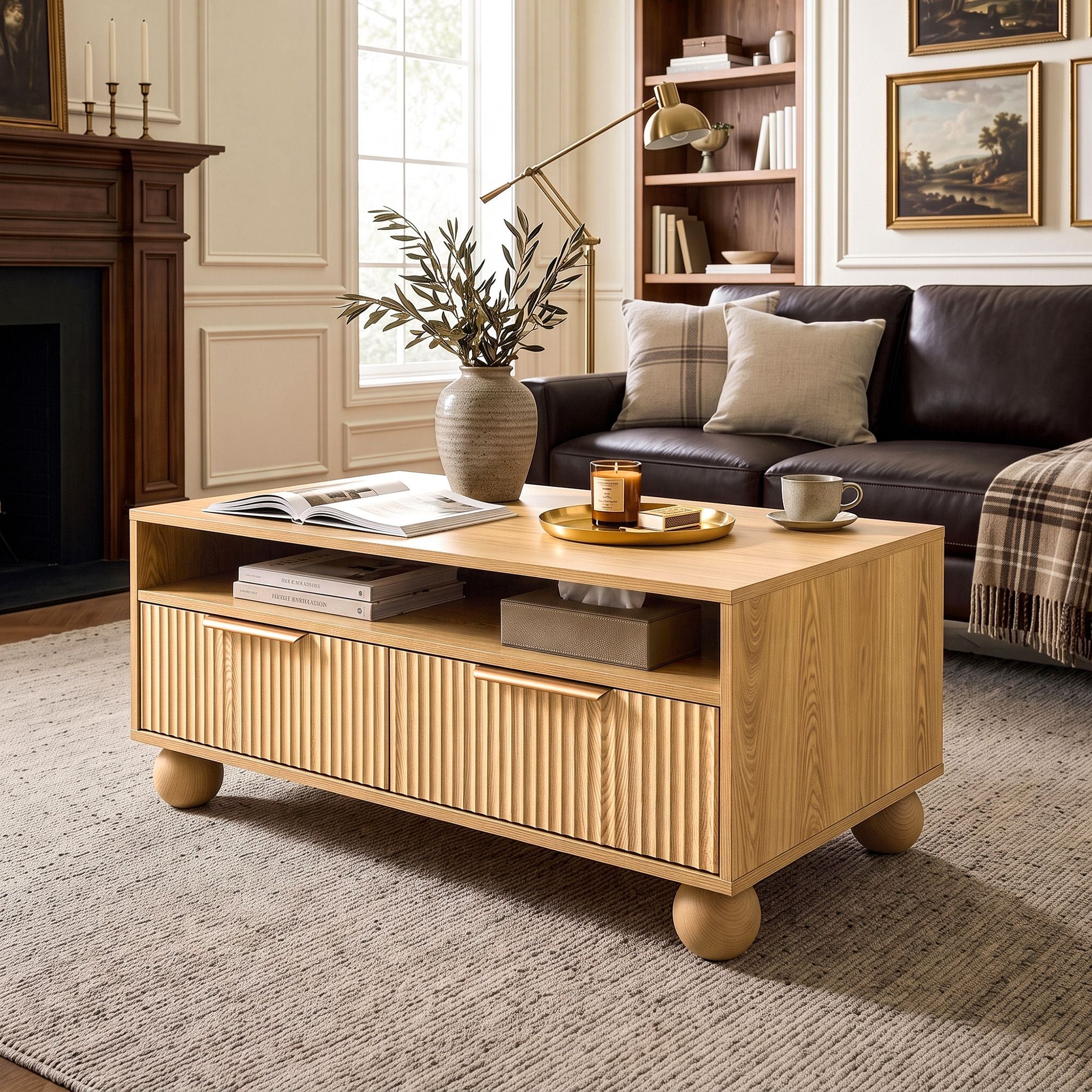 Lena Coffee Table with Drawers 90cm – Pine