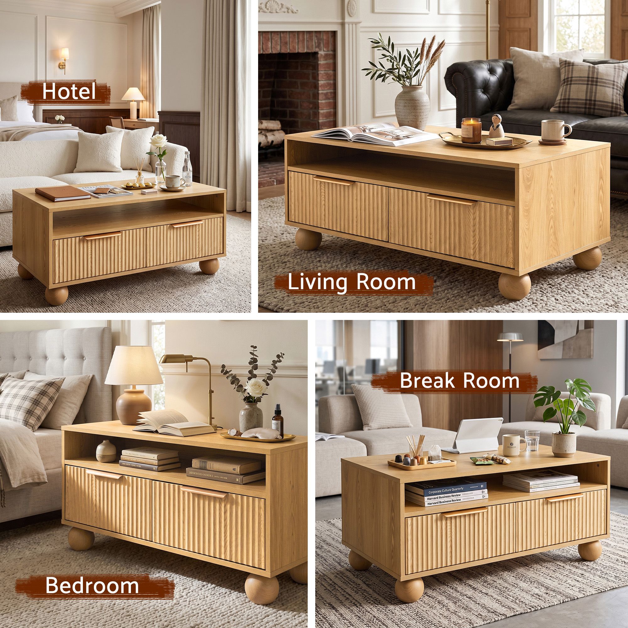 Lena Coffee Table with Drawers 90cm – Pine