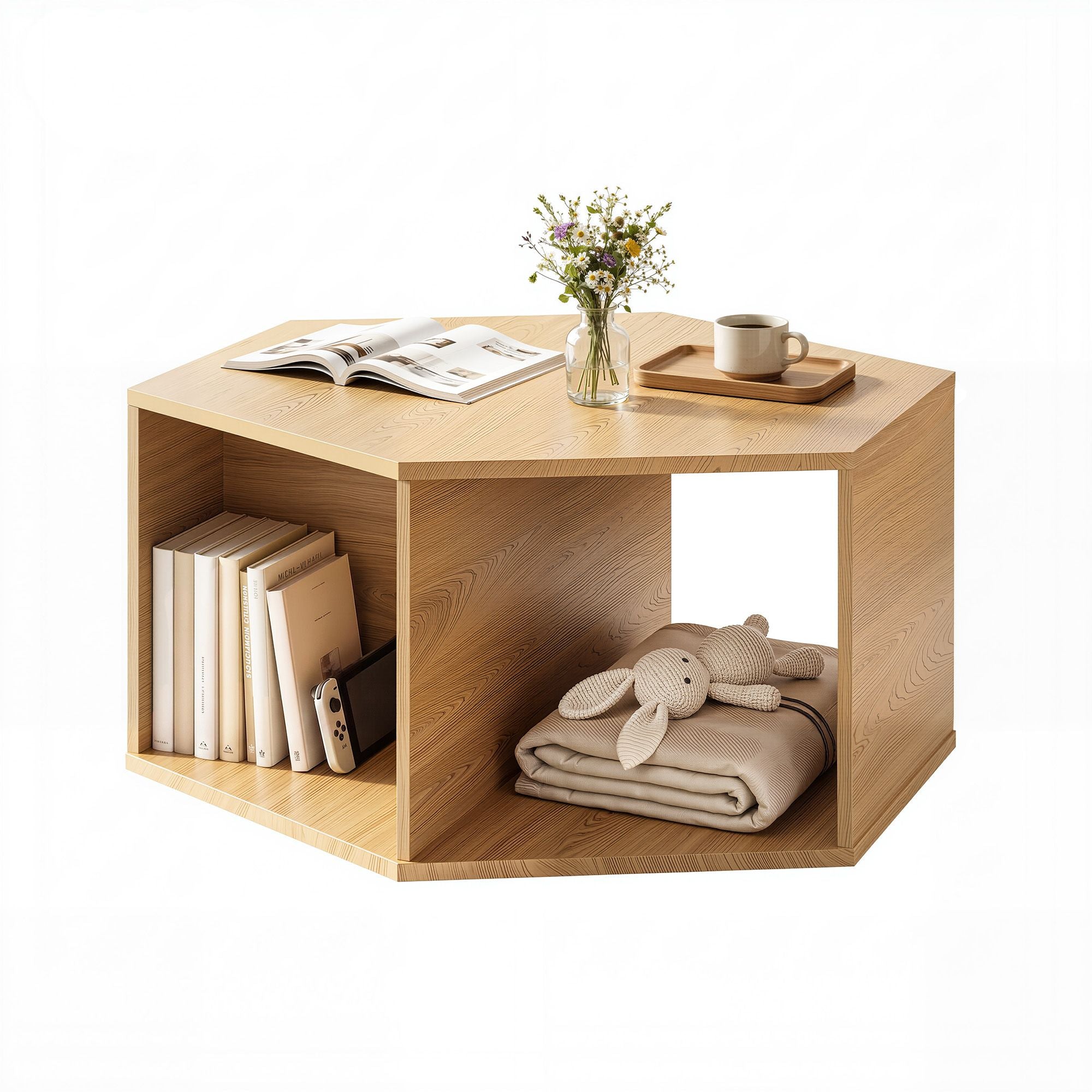 Aviana Hexagonal Open Shelf Coffee Table 80cm – Natural