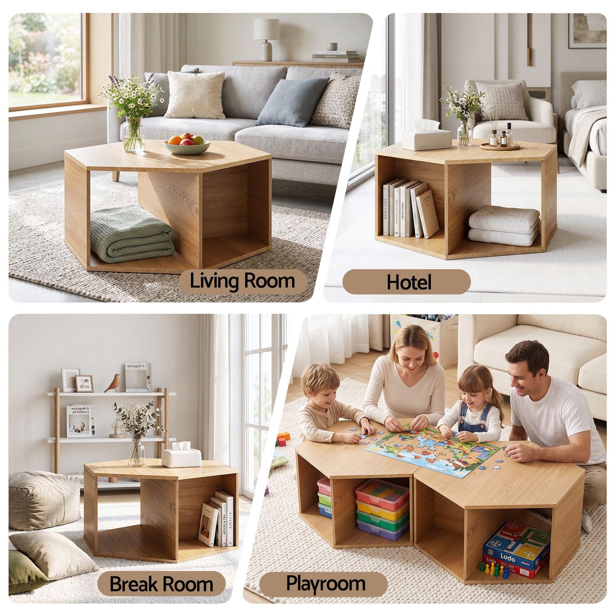 Aviana Hexagonal Open Shelf Coffee Table 80cm – Natural