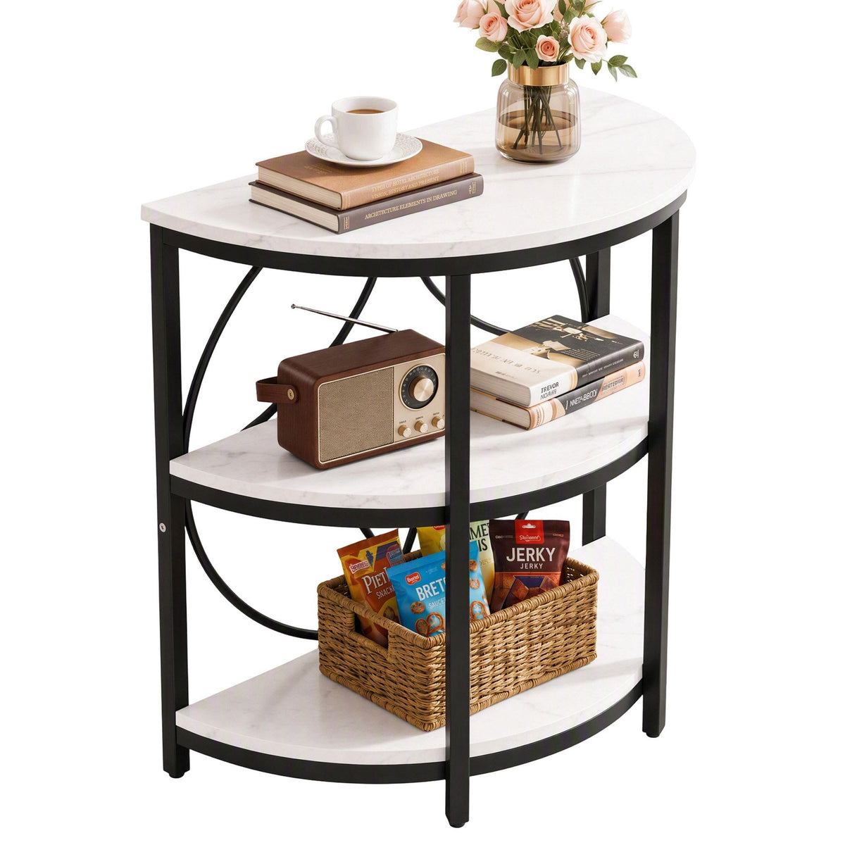 Estelle Semi-Circle Side Table – White & Black