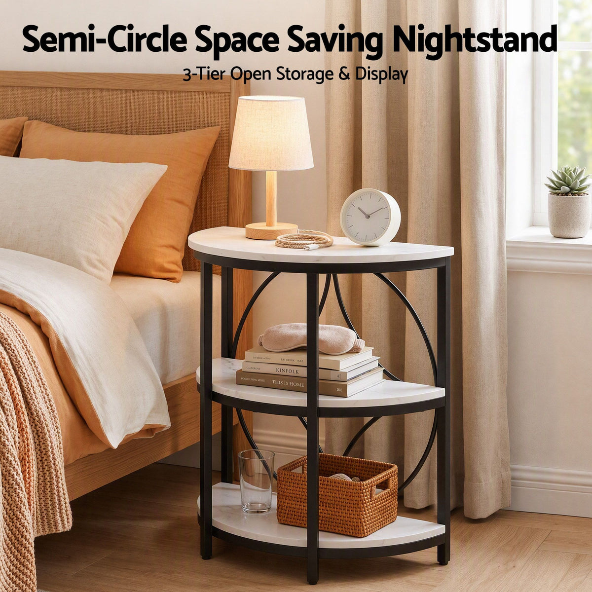 Estelle Semi-Circle Side Table – White & Black