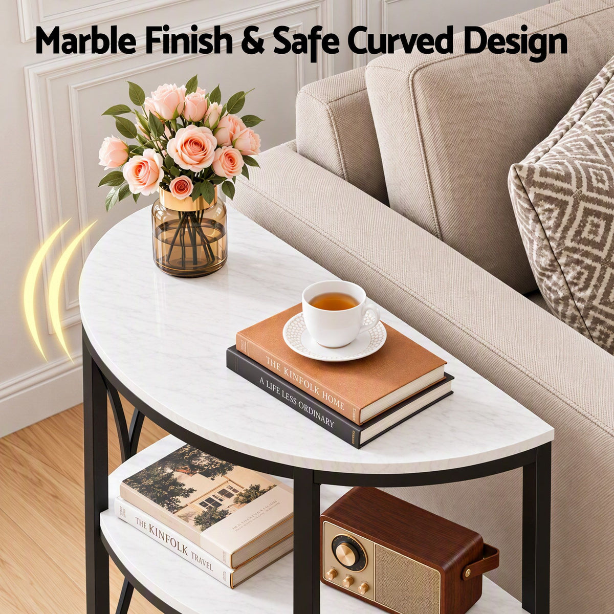 Estelle Semi-Circle Side Table – White & Black