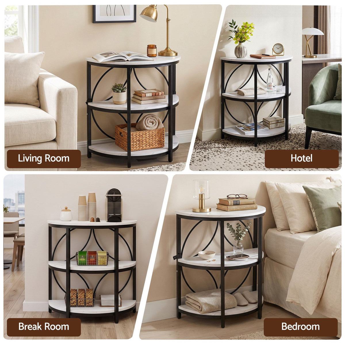 Estelle Semi-Circle Side Table – White & Black