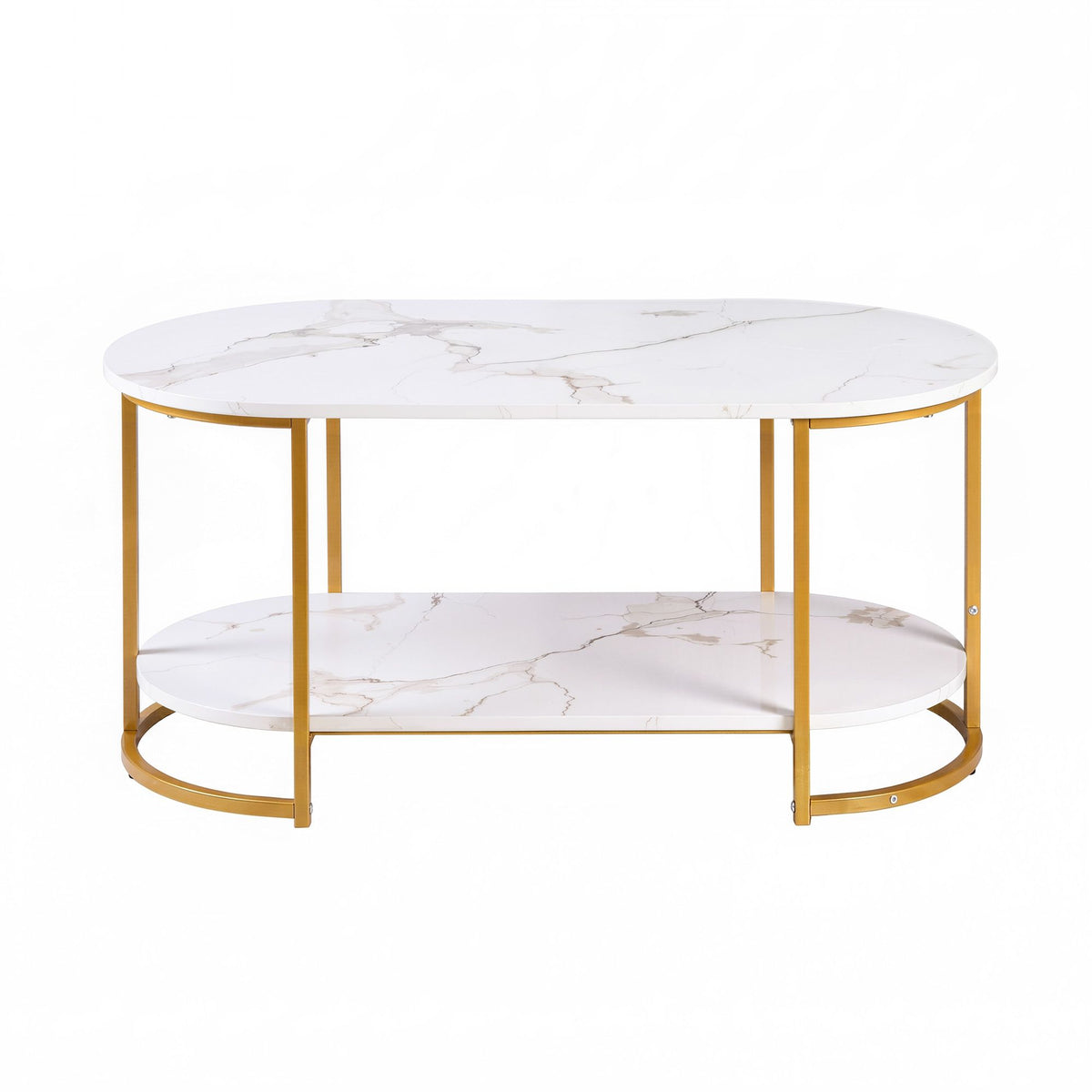 Marielle Oval Marble-Look Coffee Table 100cm – White & Gold