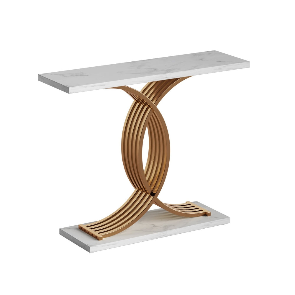 Modern Marble Effect Console Table - White & Gold - Homecoze