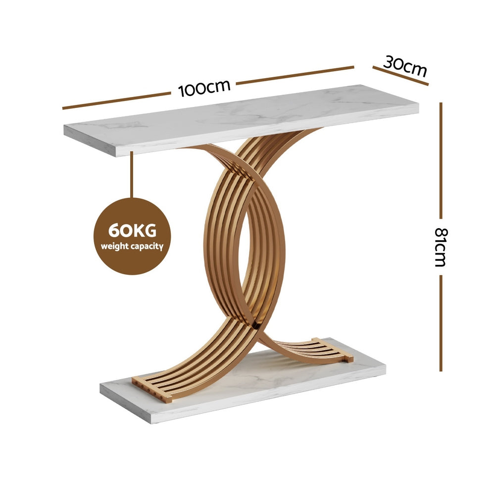 Modern Marble Effect Console Table - White & Gold - Homecoze