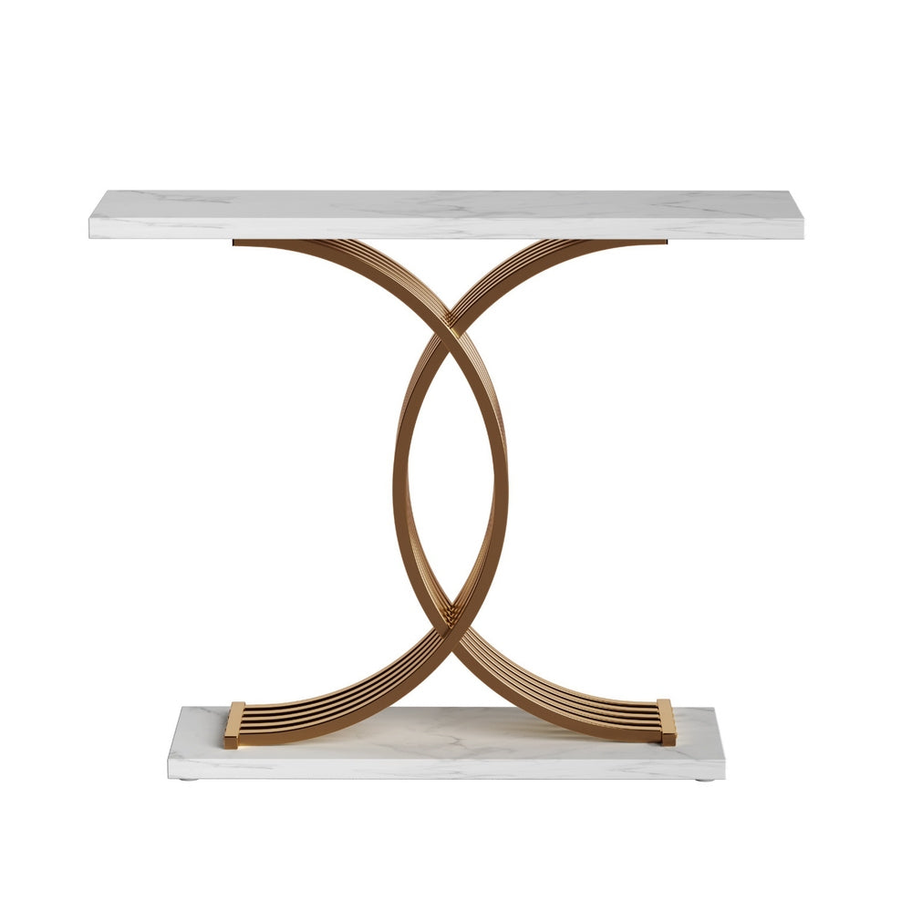 Modern Marble Effect Console Table - White & Gold - Homecoze
