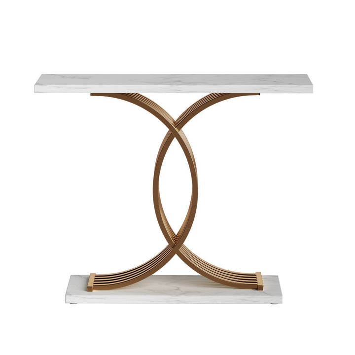 Modern Marble Effect Console Table - White & Gold - Homecoze