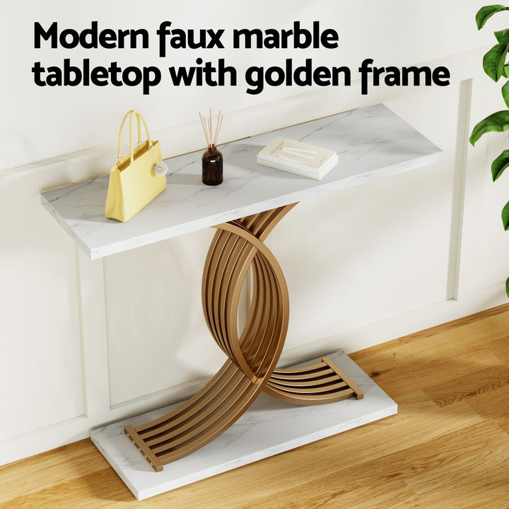 Modern Marble Effect Console Table - White & Gold - Homecoze