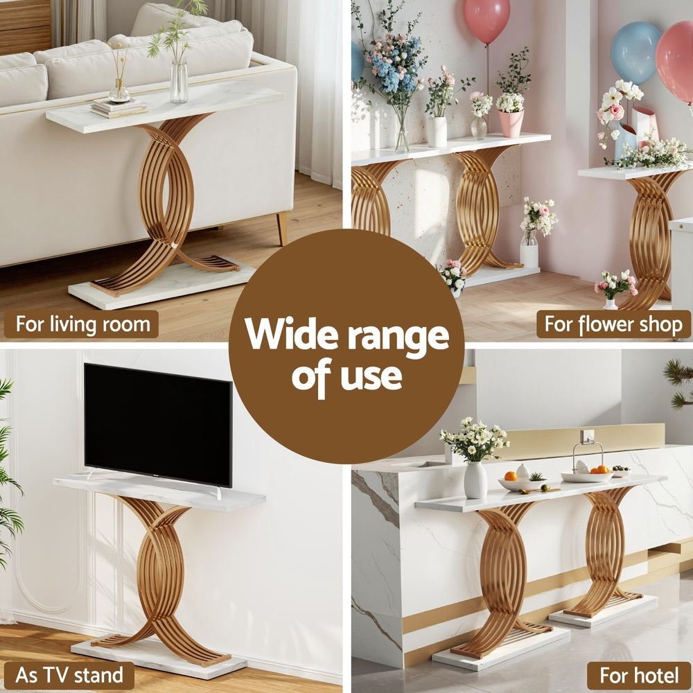 Modern Marble Effect Console Table - White & Gold - Homecoze