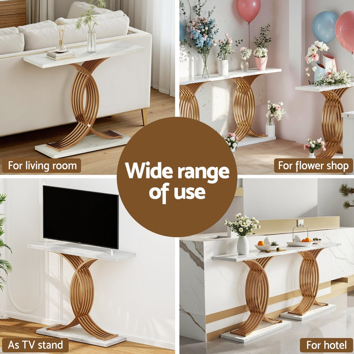 Modern Marble Effect Console Table - White & Gold - Homecoze