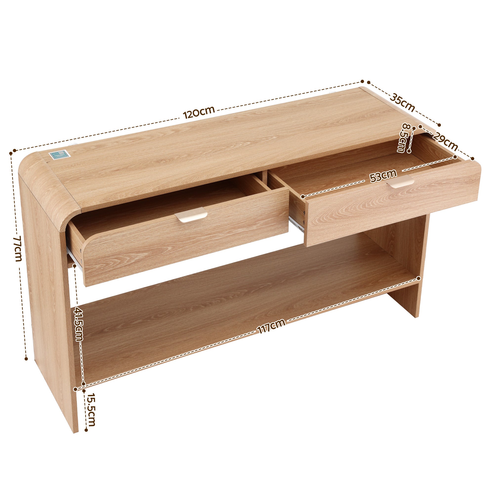 Artiss Console Table Hallway Entryway Storage Drawer Shelf Curved Edge 120CM Pine - Homecoze