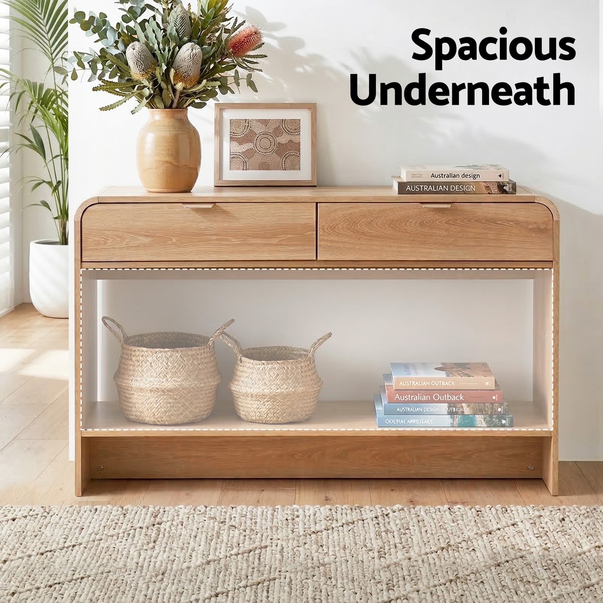 Artiss Console Table Hallway Entryway Storage Drawer Shelf Curved Edge 120CM Pine - Homecoze