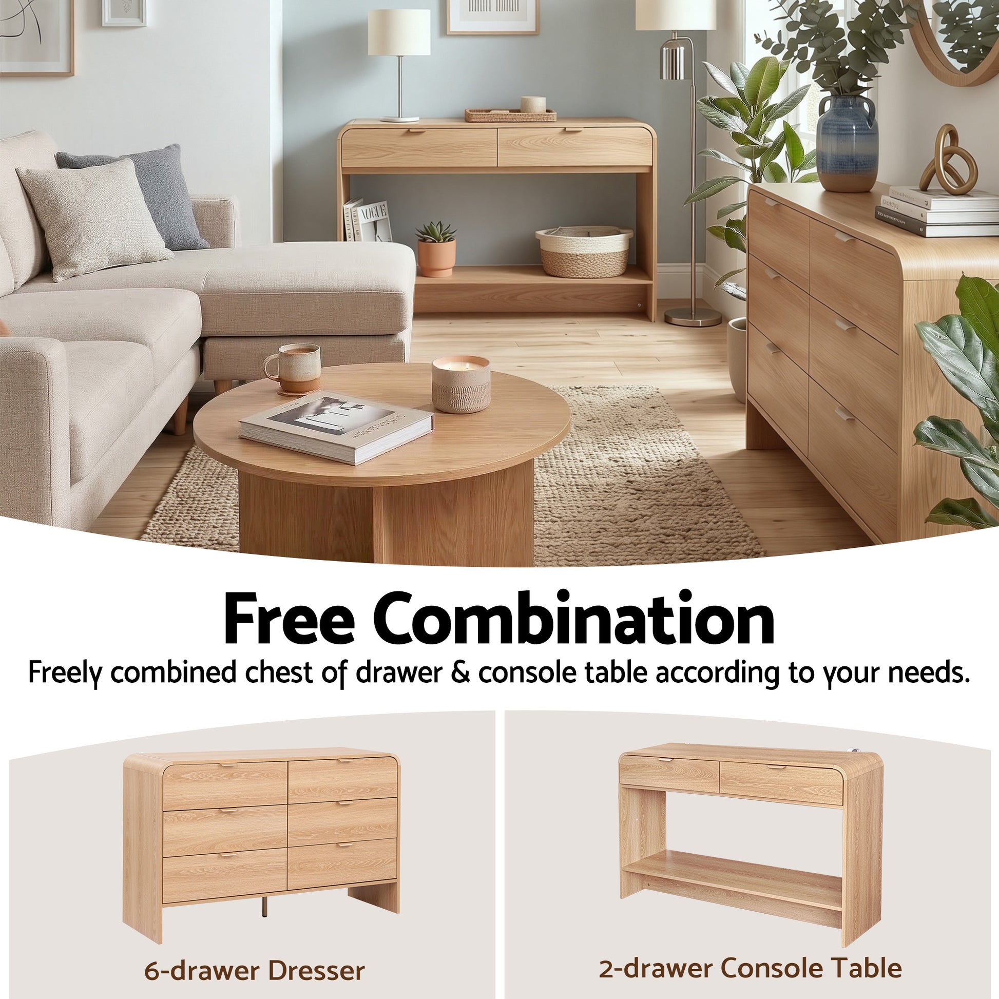 Artiss Console Table Hallway Entryway Storage Drawer Shelf Curved Edge 120CM Pine - Homecoze