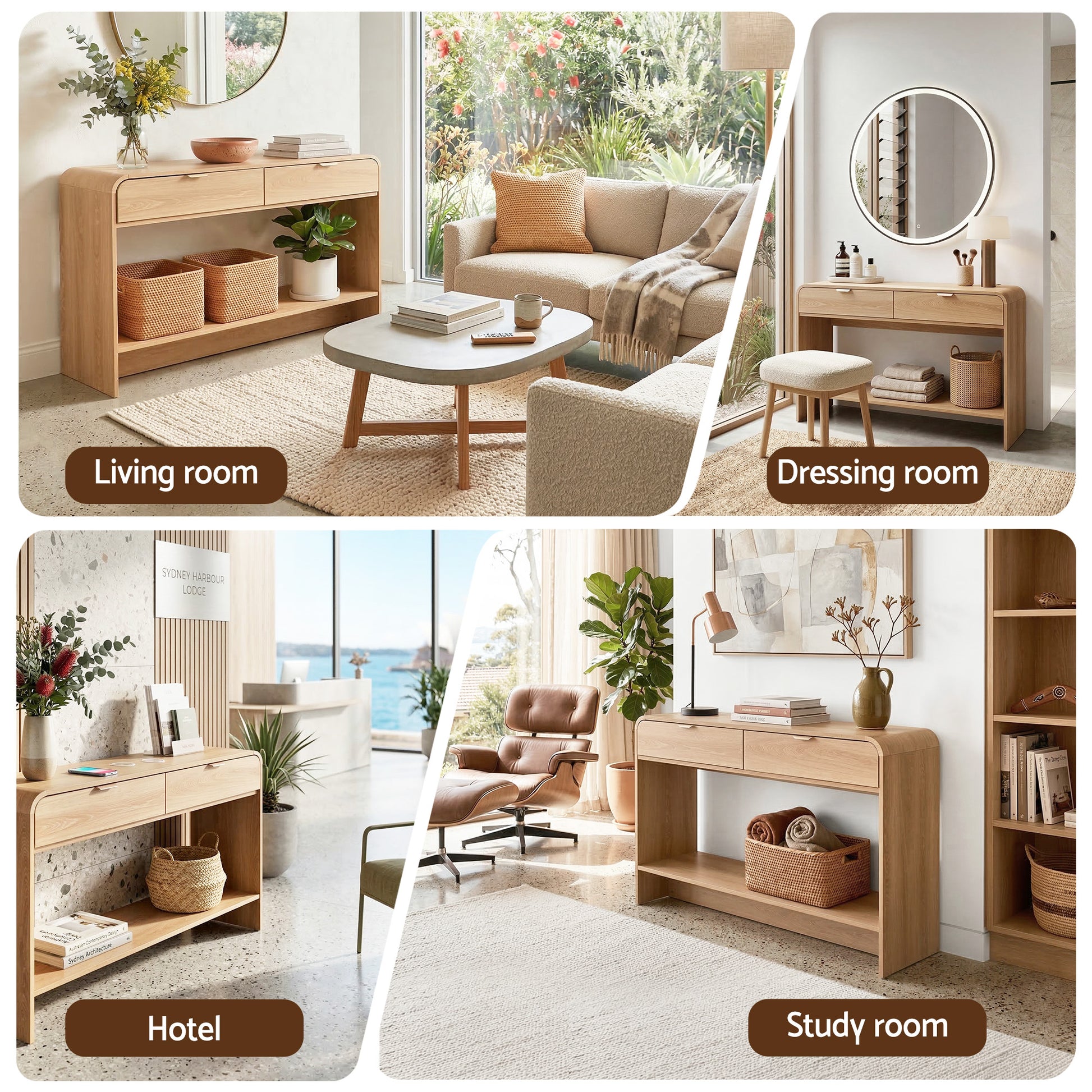 Artiss Console Table Hallway Entryway Storage Drawer Shelf Curved Edge 120CM Pine - Homecoze