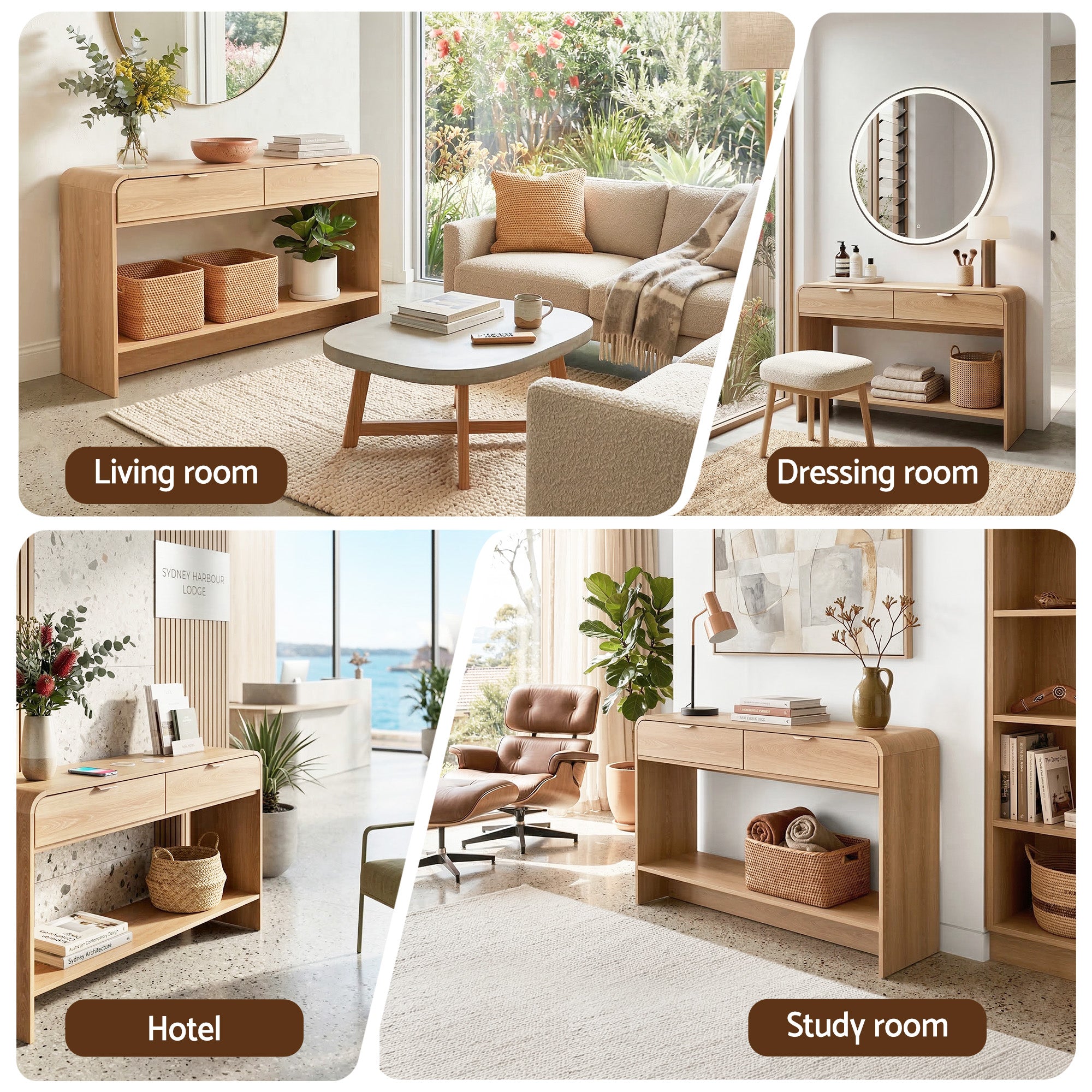 Artiss Console Table Hallway Entryway Storage Drawer Shelf Curved Edge 120CM Pine - Homecoze