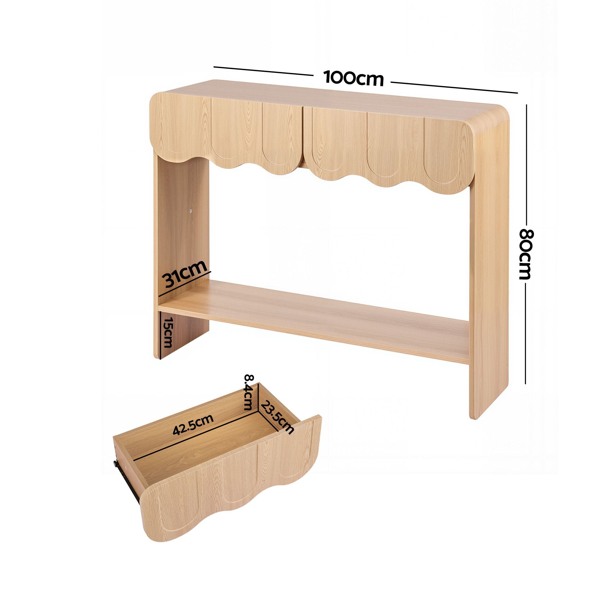 Odette Scalloped 2-Drawer Console Table 100cm – Natural