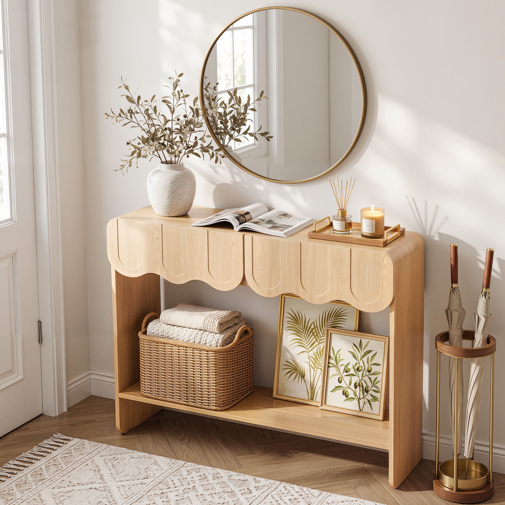 Odette Scalloped 2-Drawer Console Table 100cm – Natural