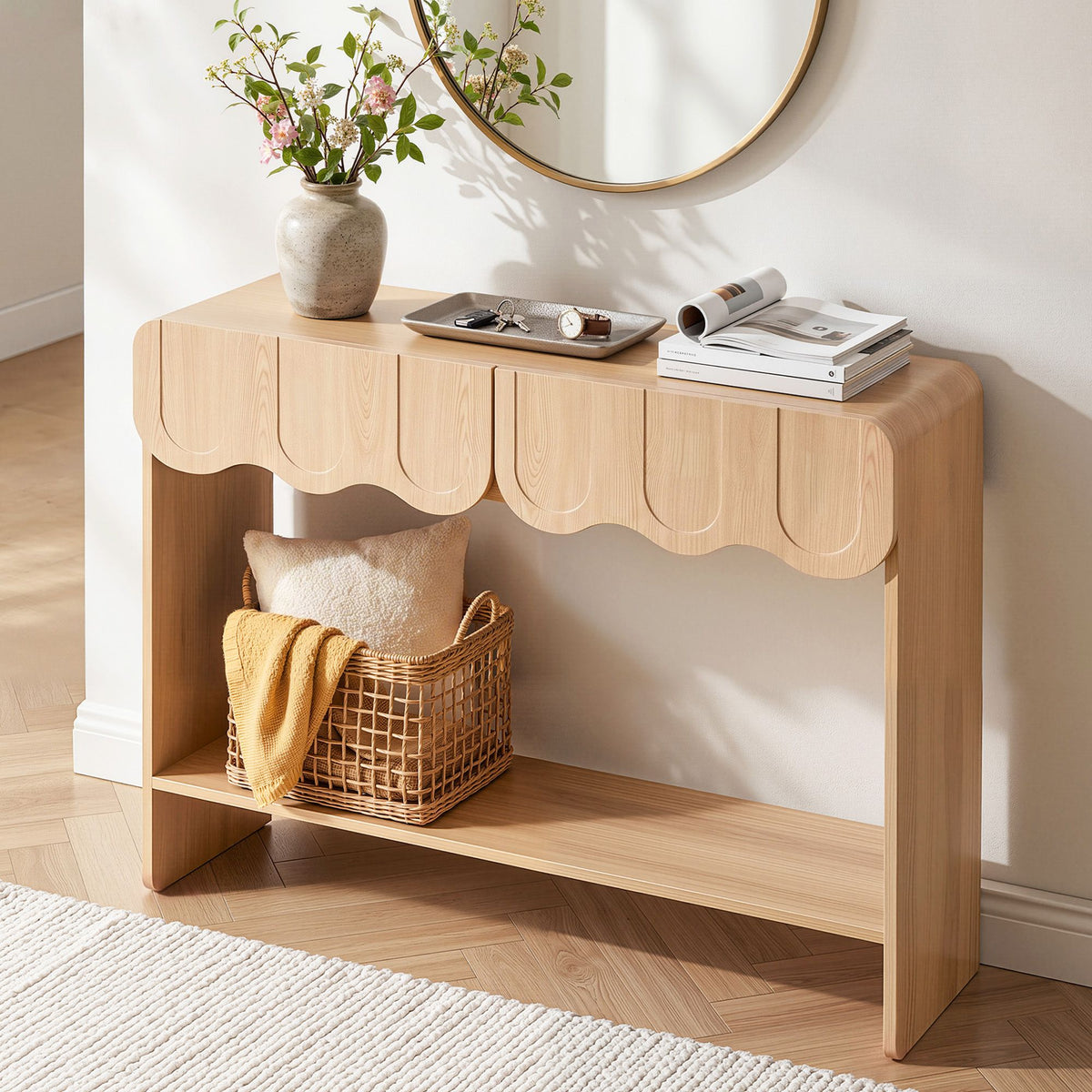 Odette Scalloped 2-Drawer Console Table 100cm – Natural
