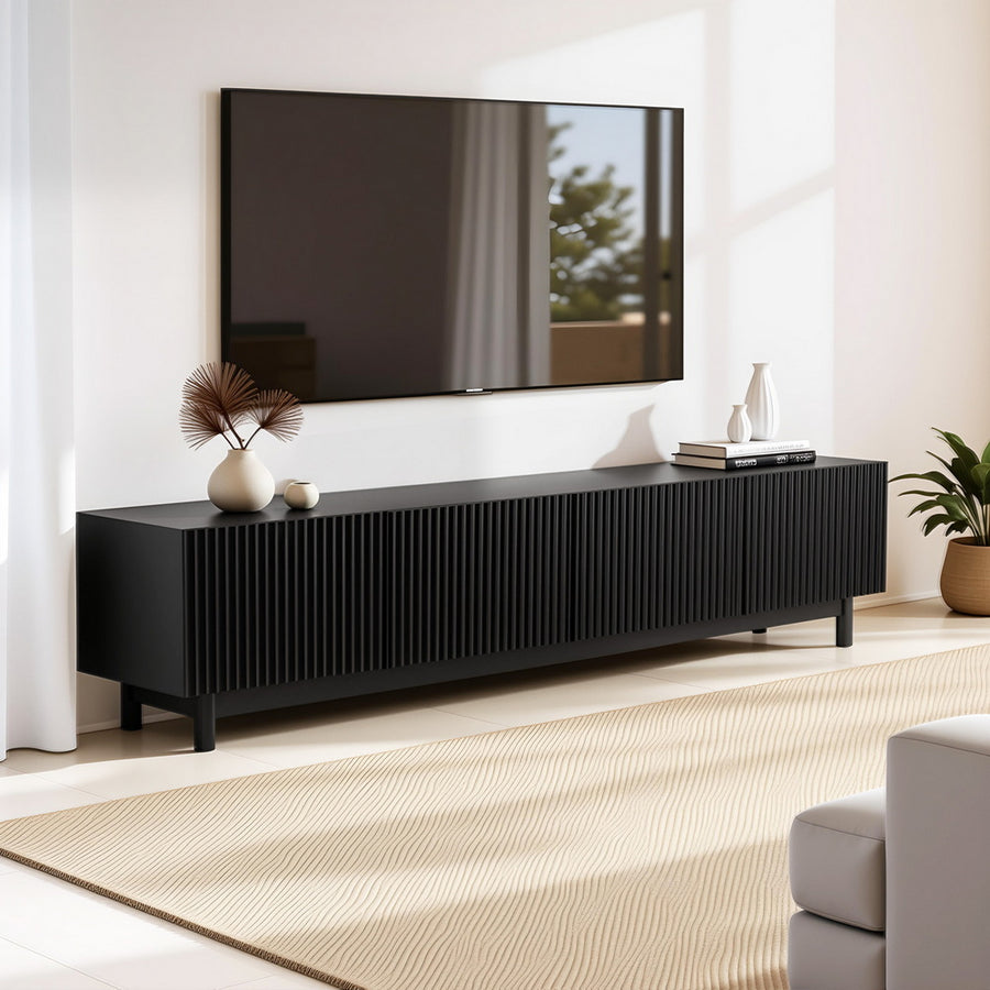 Fluted Entertainment Unit 180cm - Black - Homecoze