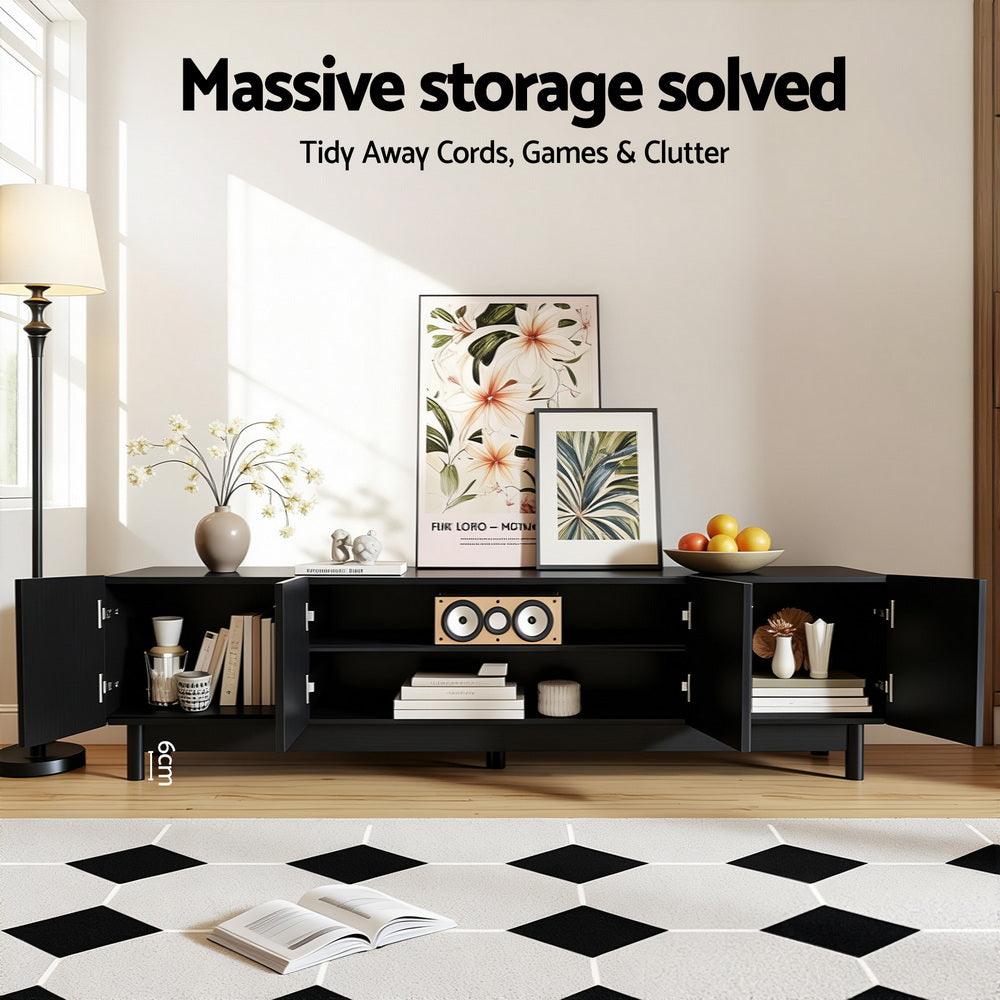 Fluted Entertainment Unit 180cm - Black - Homecoze