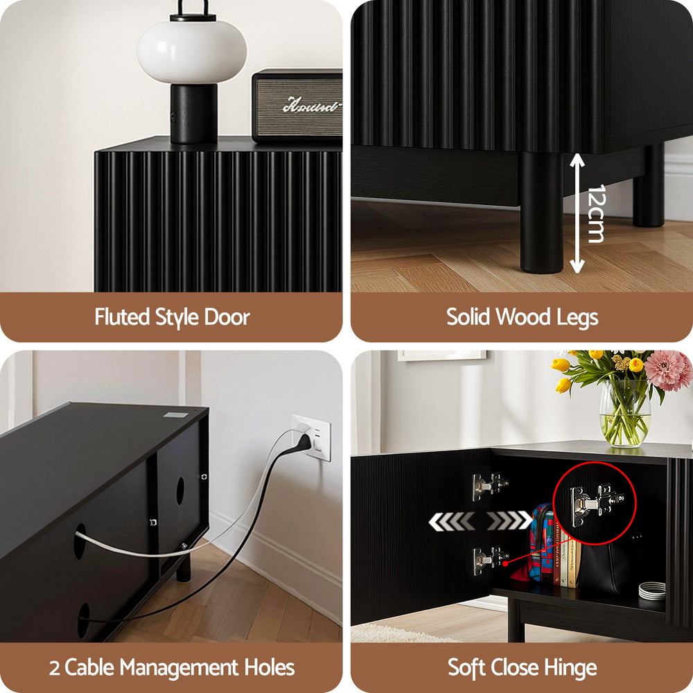 Fluted Entertainment Unit 180cm - Black - Homecoze