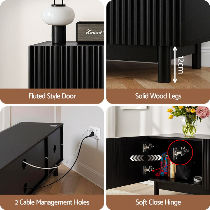Fluted Entertainment Unit 180cm - Black - Homecoze