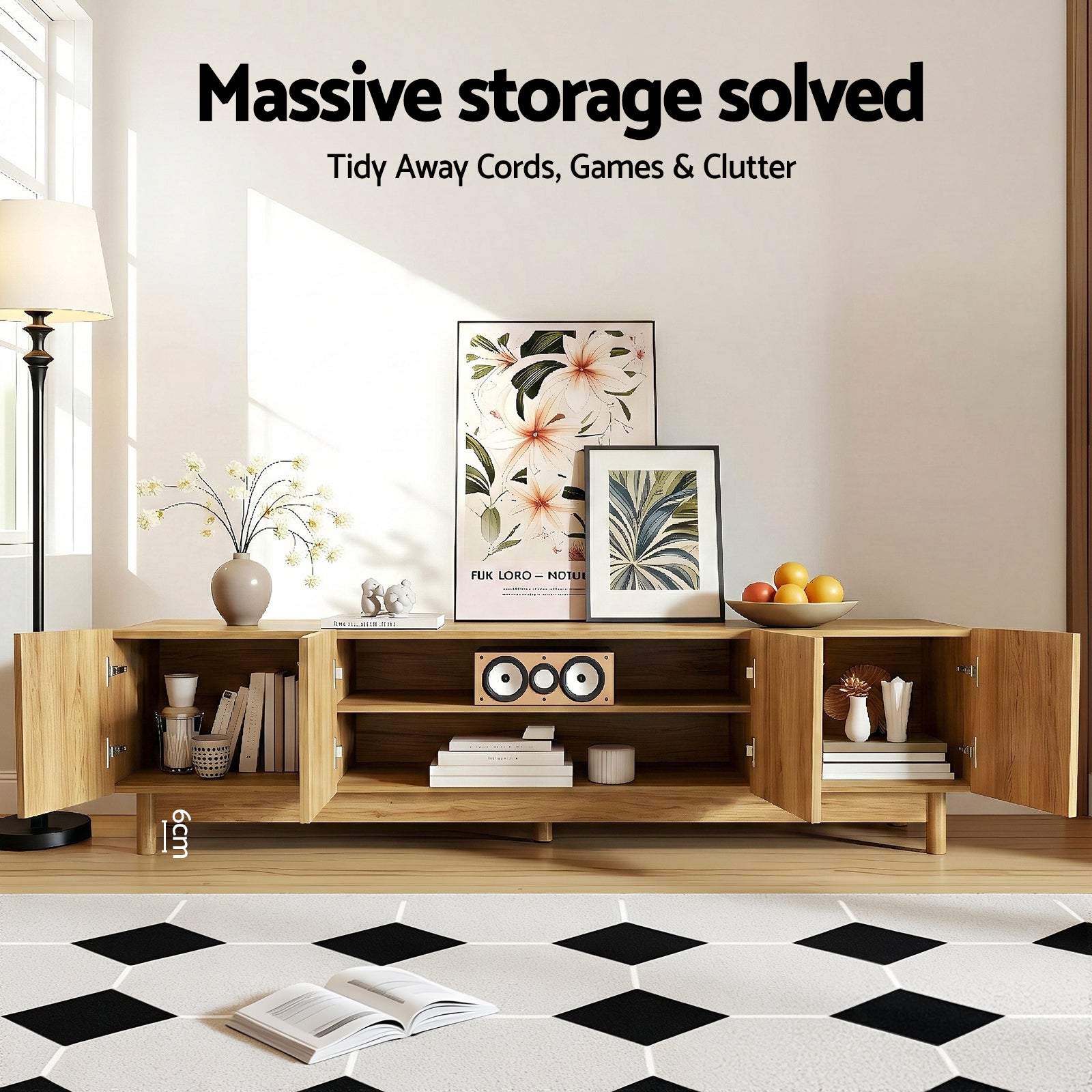 Marlowe Fluted TV Entertainment Unit 180cm - Pine - Homecoze