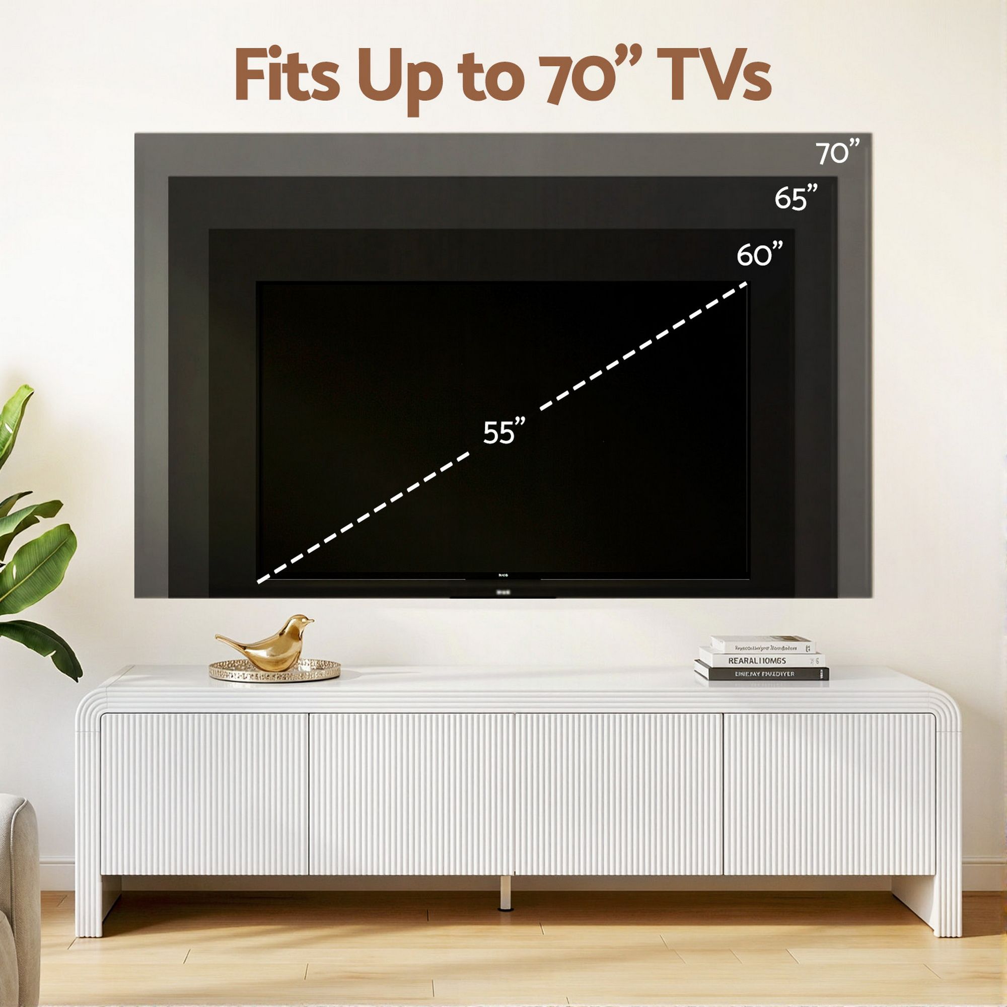 Valentina Fluted TV Unit 180cm – White - Homecoze