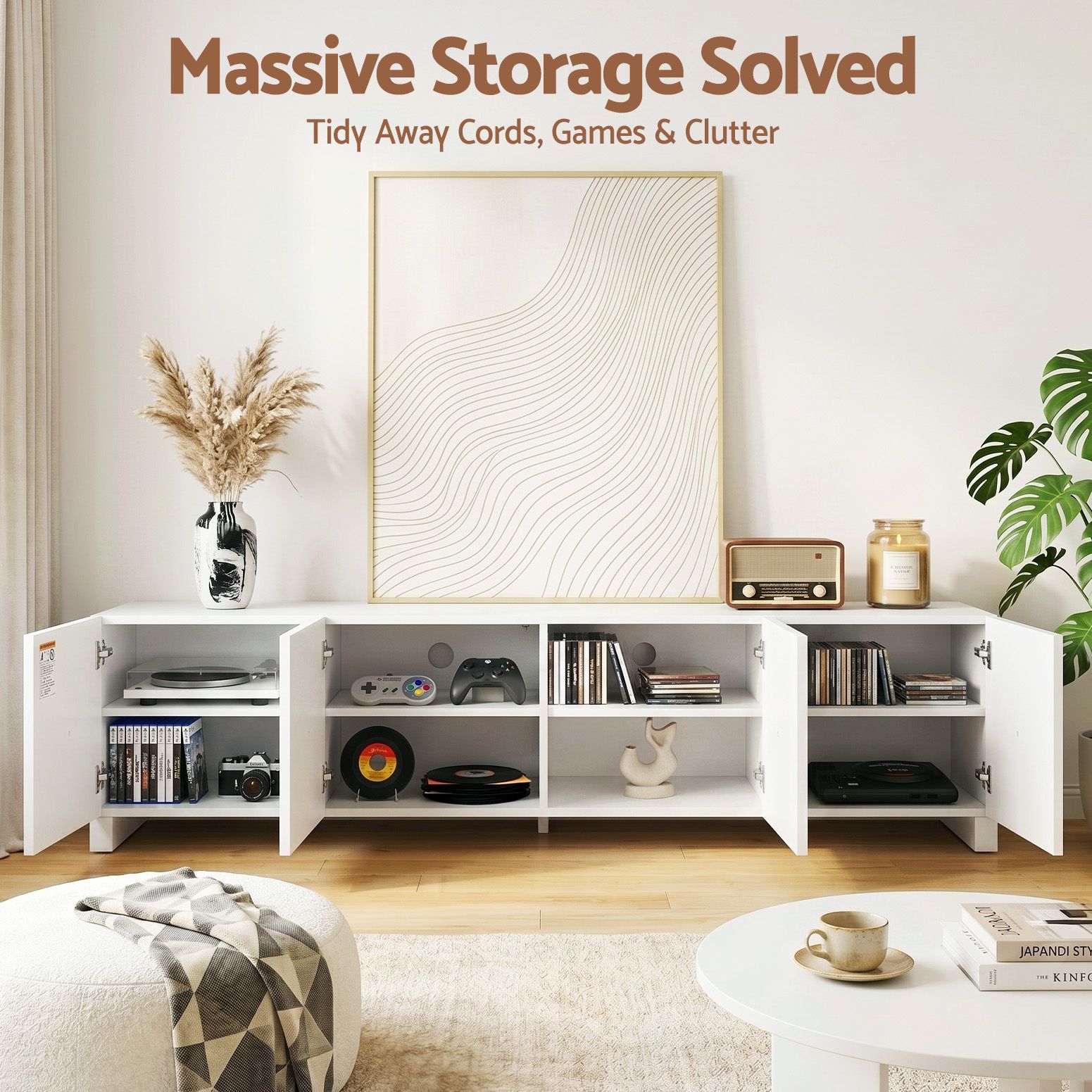 Artiss TV Unit Entertainment Unit Storage Cabinet Adjustable Shelf 180cm White - Homecoze