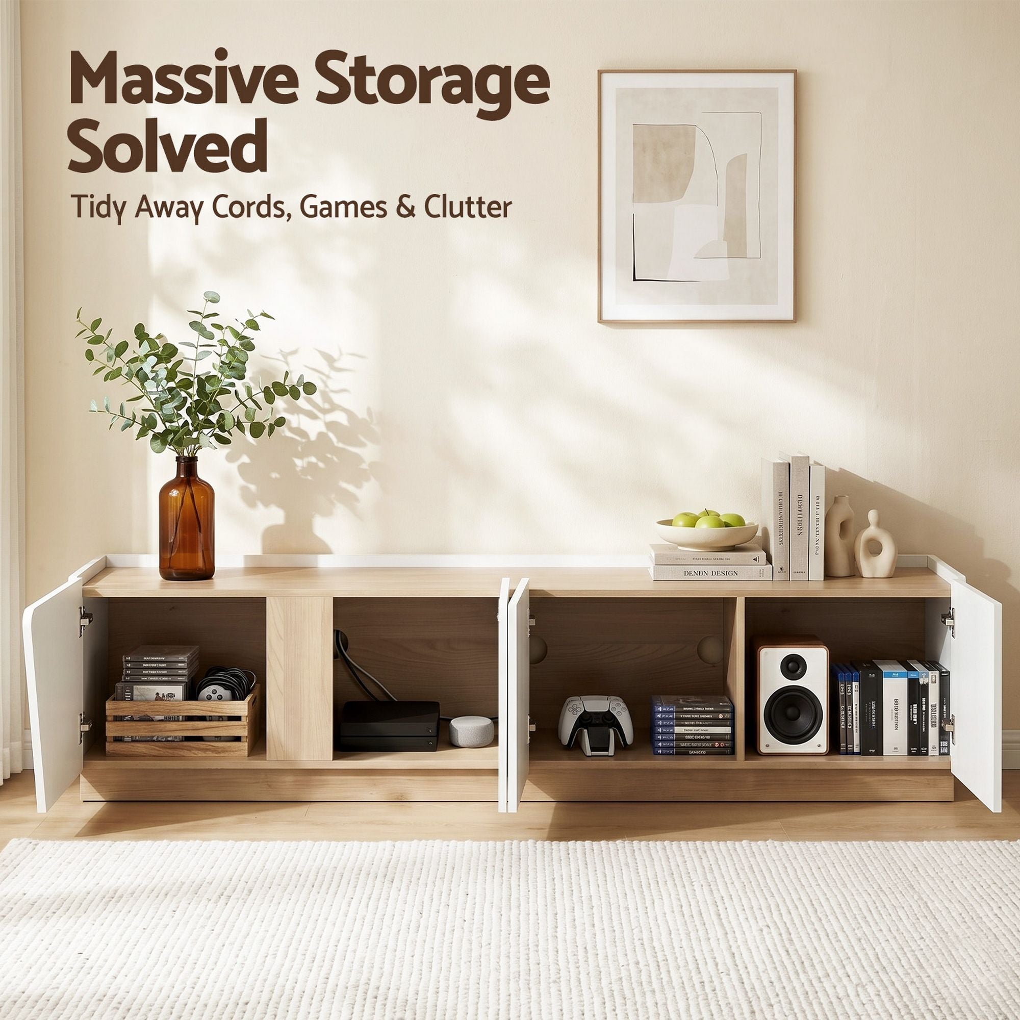 Orson Contemporary TV Unit 180cm – White & Pine