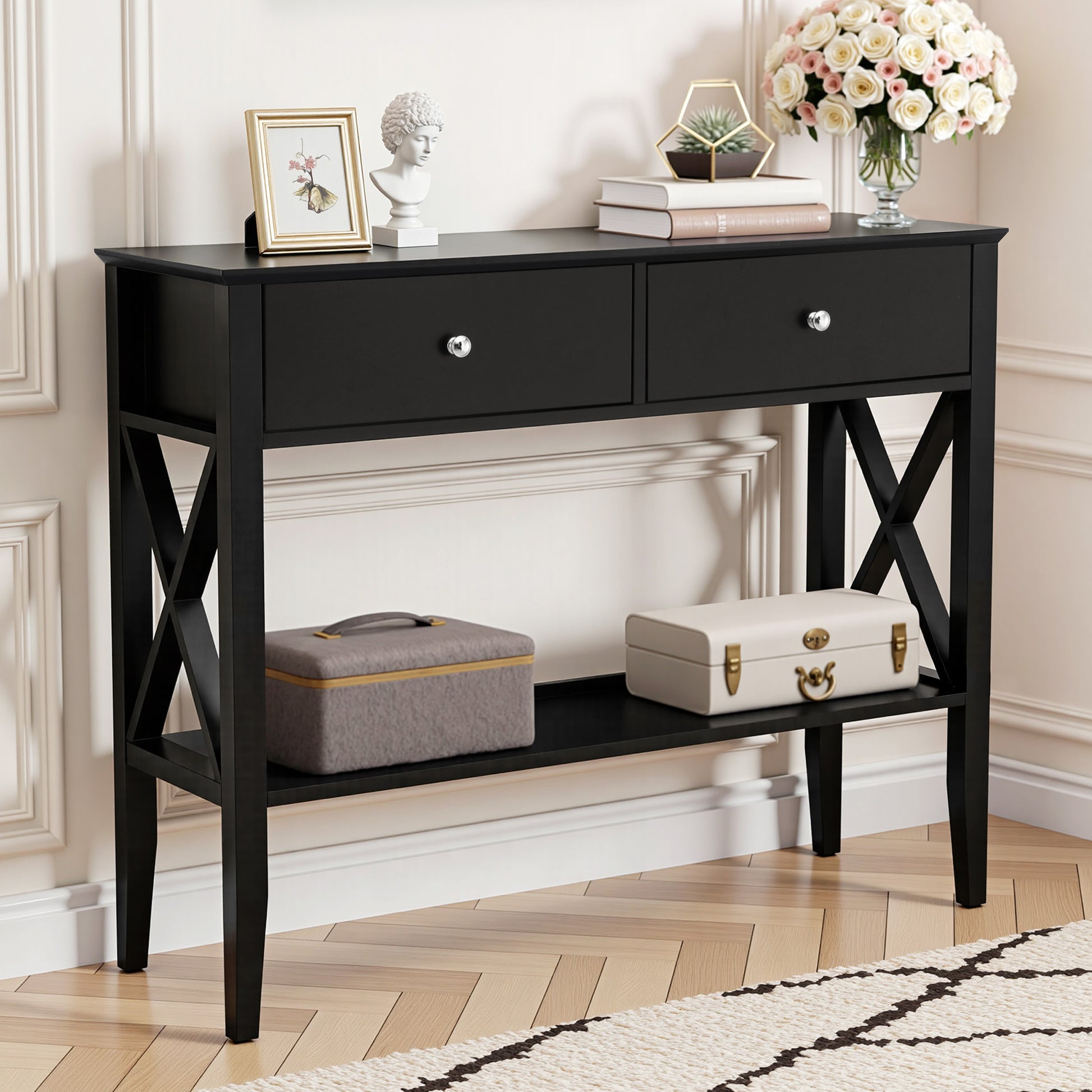 Artiss Console Table 2 Drawers 100CM Black - Homecoze
