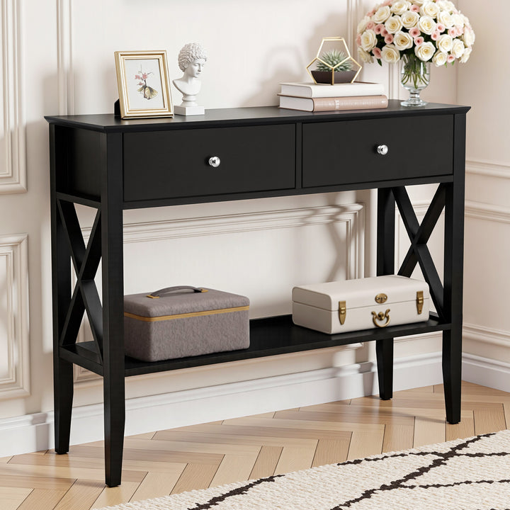 Artiss Console Table 2 Drawers 100CM Black - Homecoze