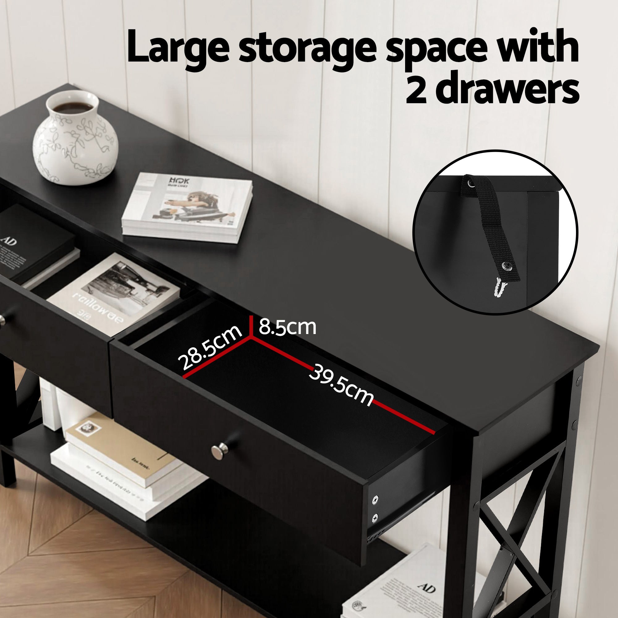 Artiss Console Table 2 Drawers 100CM Black - Homecoze