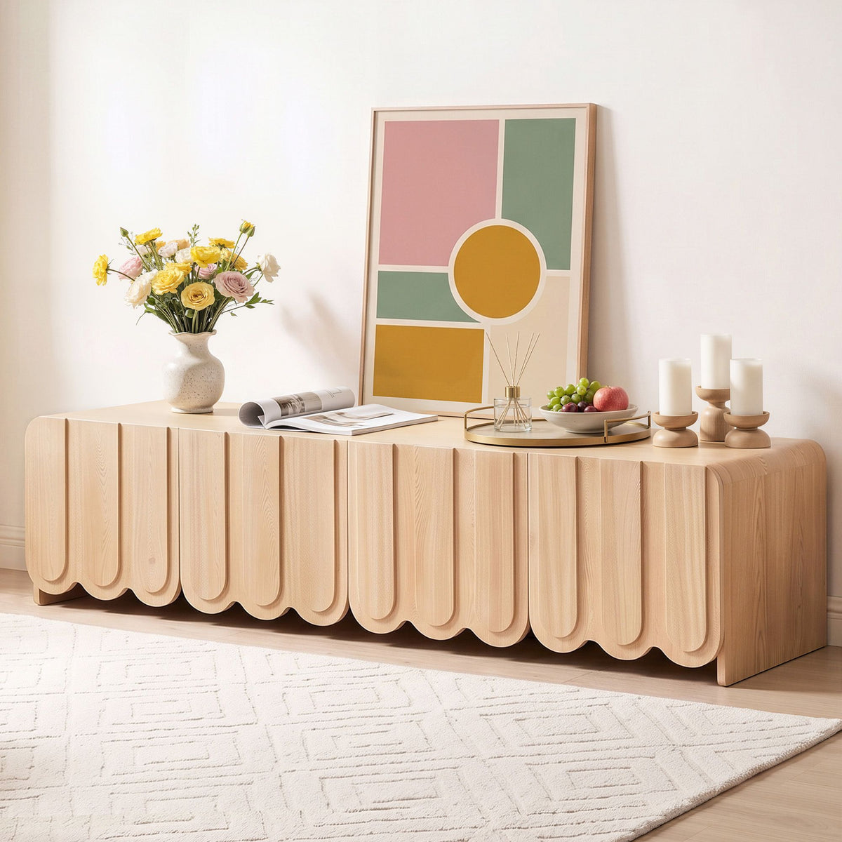 Maribel Scalloped TV Unit 180cm – Pine