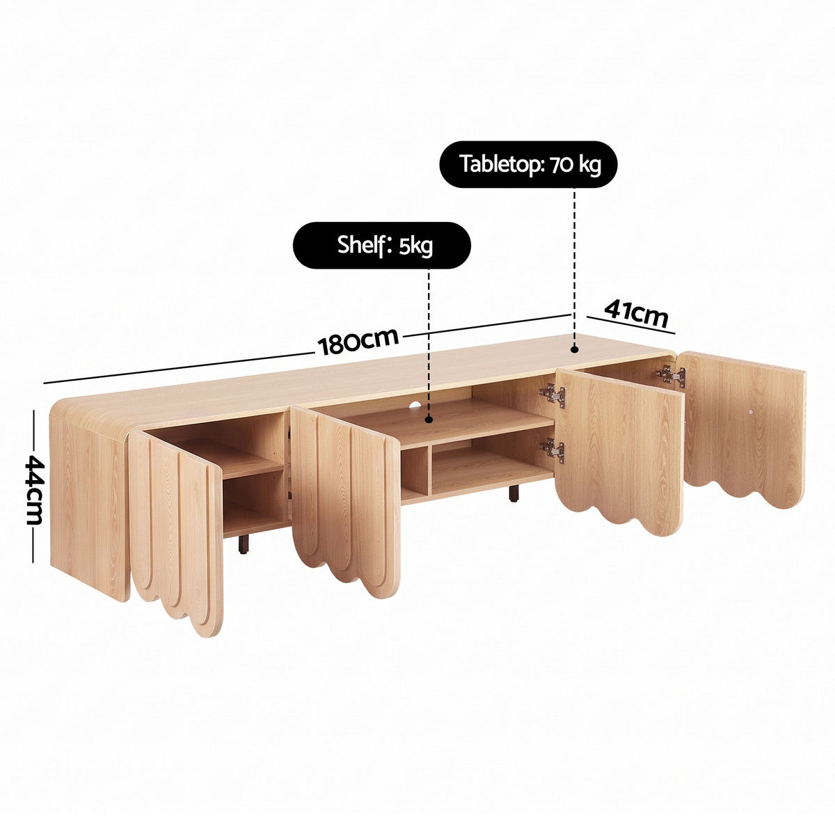 Maribel Scalloped TV Unit 180cm – Pine