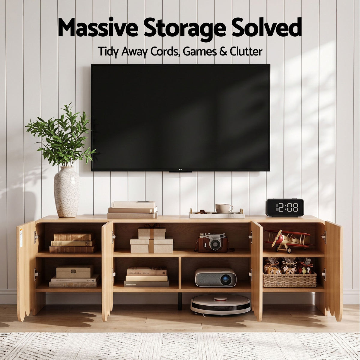 Maribel Scalloped TV Unit 180cm – Pine