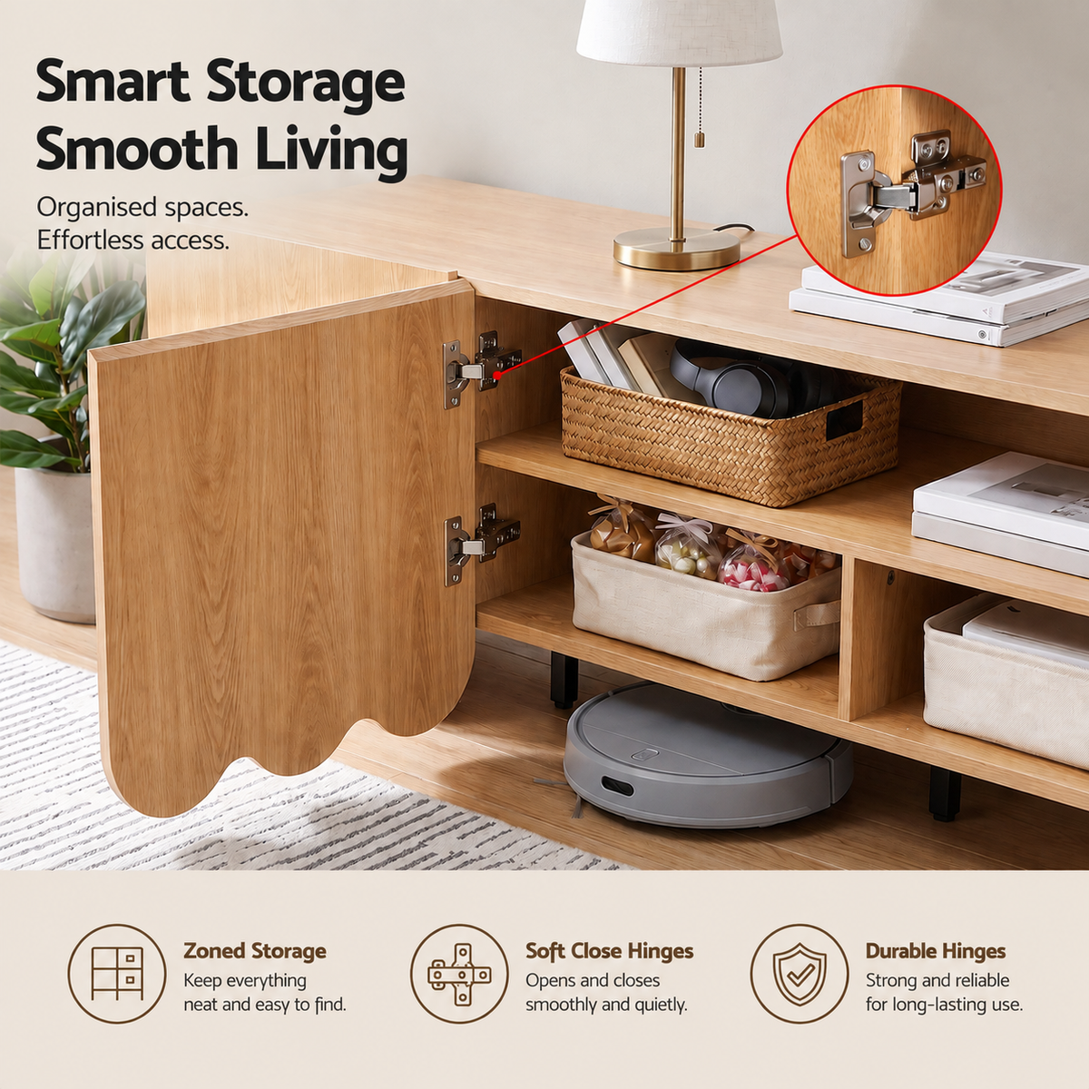 Maribel Scalloped TV Unit 180cm – Pine