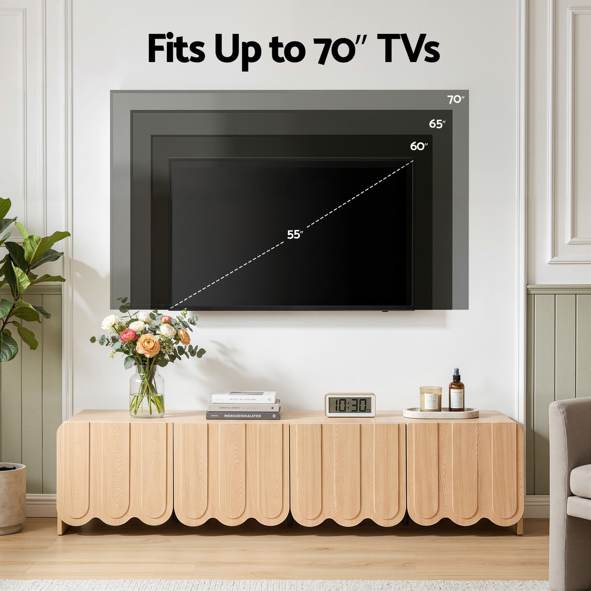 Maribel Scalloped TV Unit 180cm – Pine